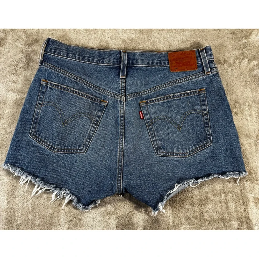 Levis 501 Big E Cut Off Shorts Womens 31 Blue Premium Excellent Distressed Denim